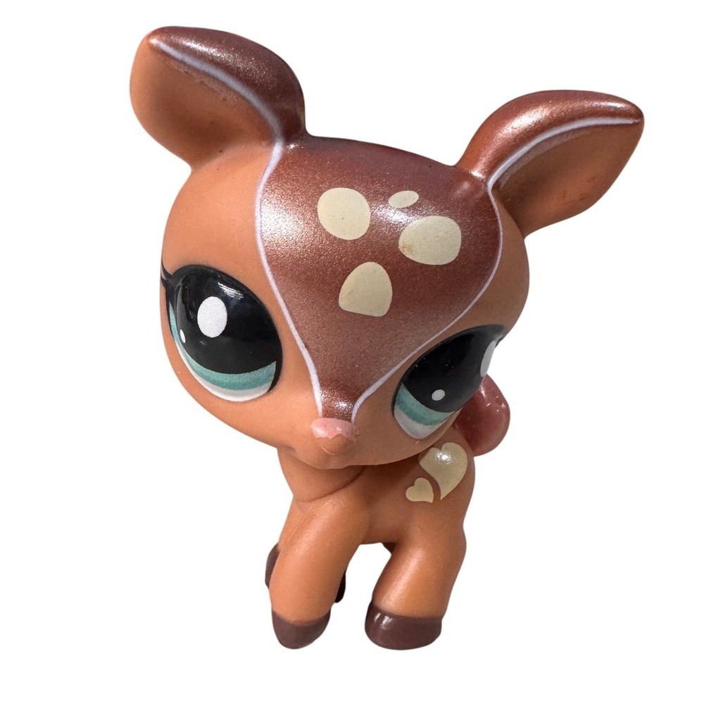Hasbro Littlest Pet Shop Deer 2499 Tan‎ Brown Heart Spots Teal Eyes Bobble Head